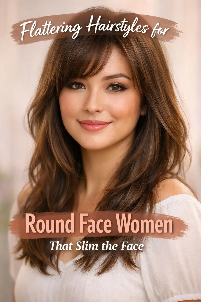 Long layered hairstyle for round face women