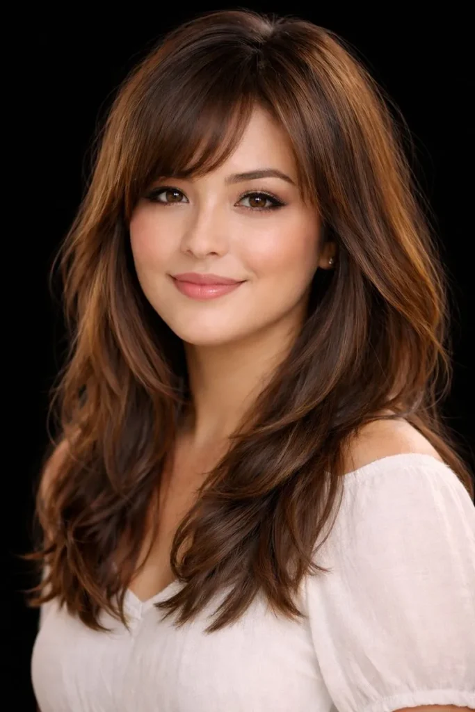 Medium flattered hairstyles for round face women